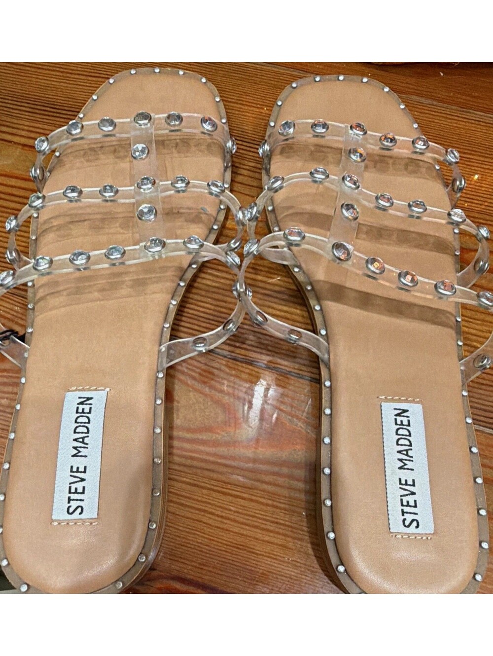 Steve Madden Lyna Clear Flat Sandals Studded Rhinestone Slide NWOB Size 7.5
